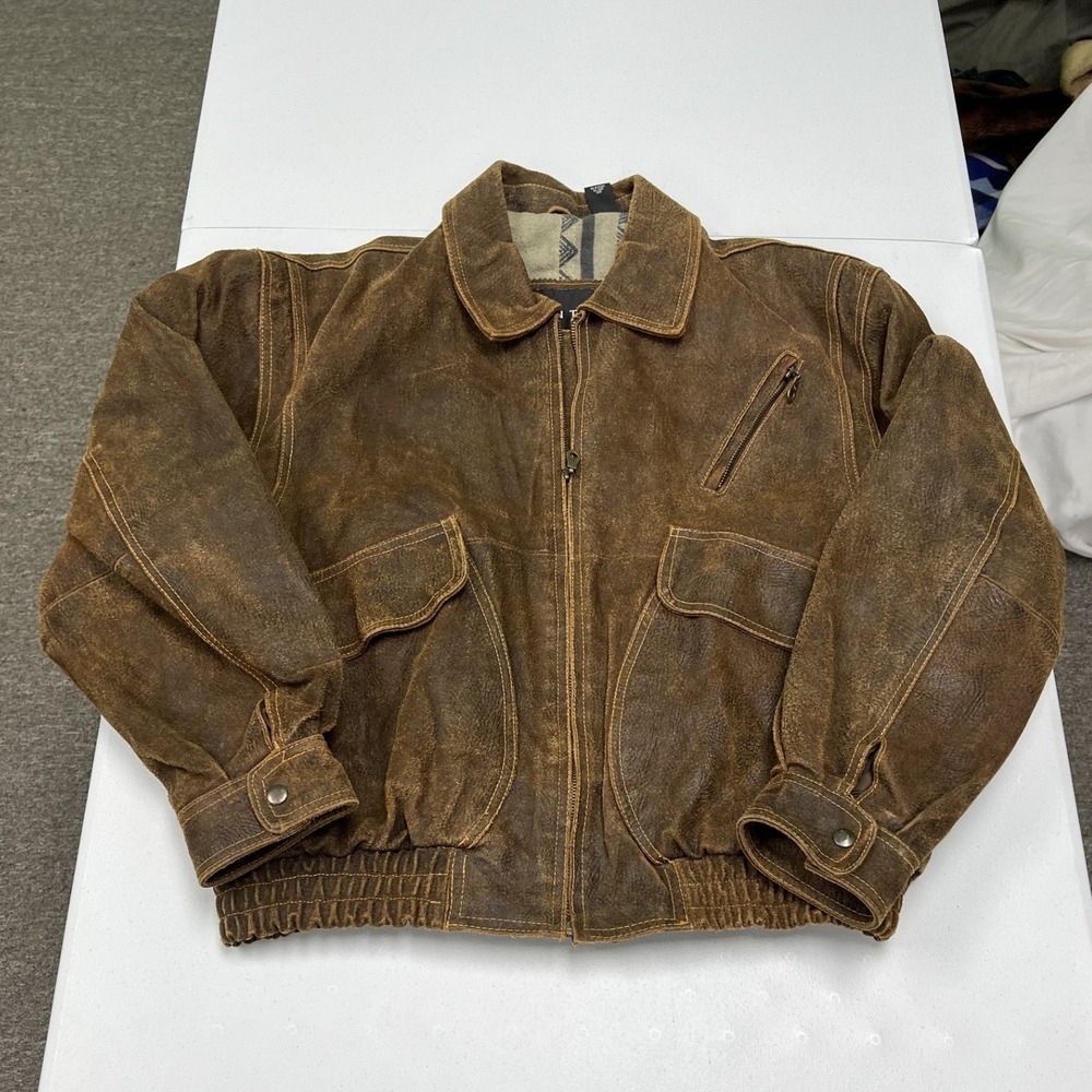 Context Leather Bomber Jacket Mens L Brown Excellent Distressed Vintage
